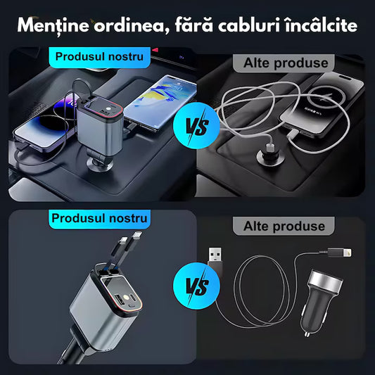 Încărcător Auto Retractabil cu LED Ambiental - Carzs