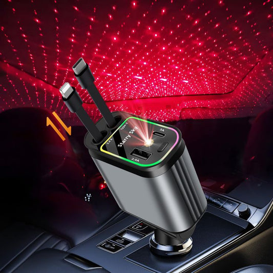 Încărcător Auto Retractabil cu LED Ambiental - Carzs